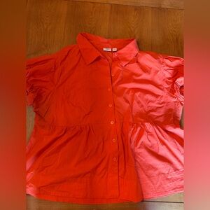 Cato plus size 26/28W orange Short Sleeve , peplum Button Down Shirt